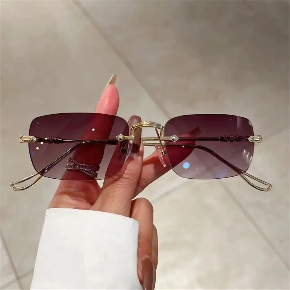 Rimless Rectangle Sunglasses for Men and Women with Vintage Shades
