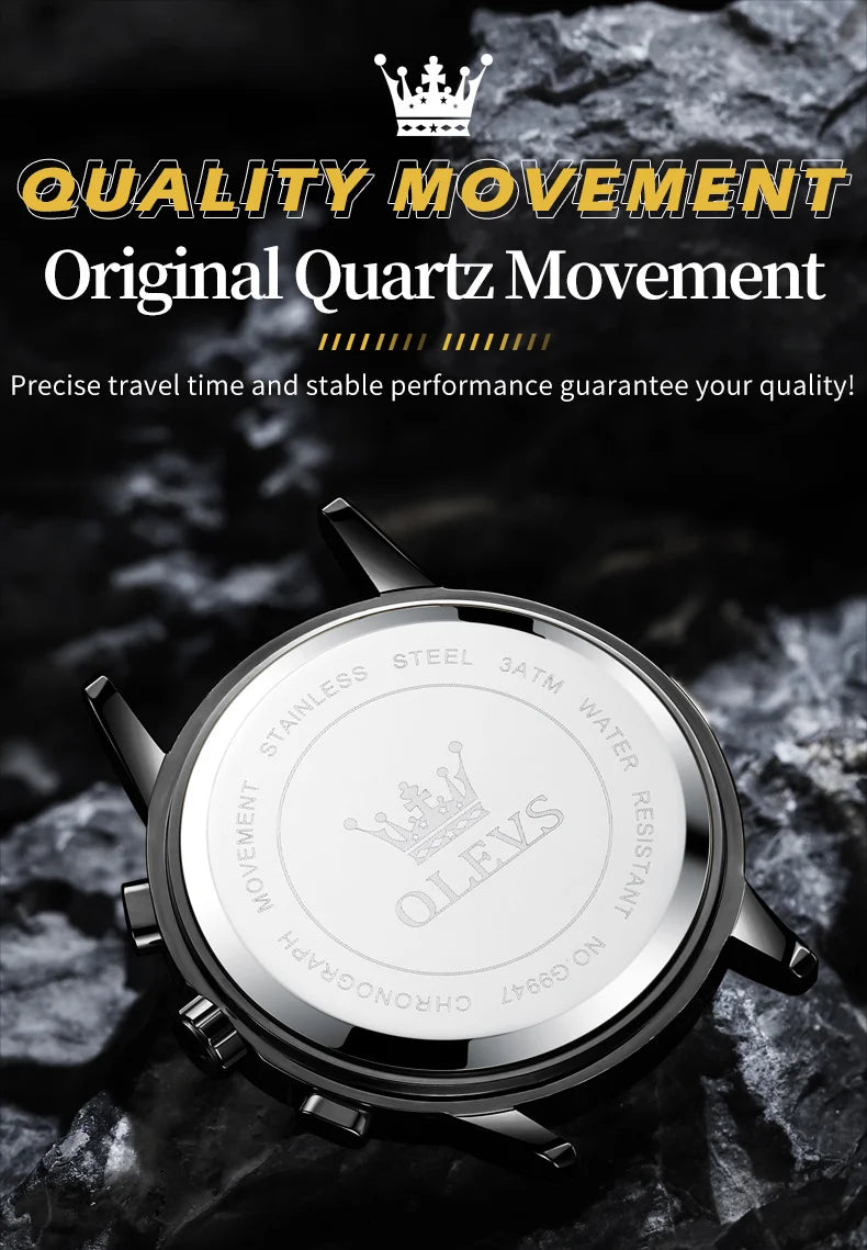 OLEVS Men's Watches Top Brand Luxury Original Waterproof Quartz Watch for Man Gold Skeleton Style 24 Hour Day Night New