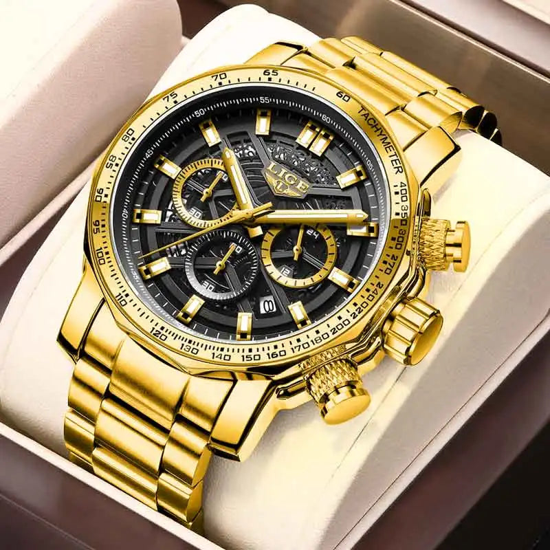 LIGE New Sport Chronograph Mens Watches Top Brand Luxury Full Steel Quartz Clock Waterproof Big Dial Watch Men Montre Homme