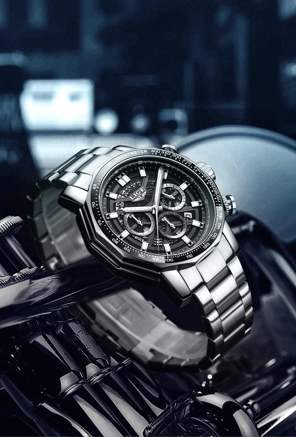 LIGE New Sport Chronograph Mens Watches Top Brand Luxury Full Steel Quartz Clock Waterproof Big Dial Watch Men Montre Homme