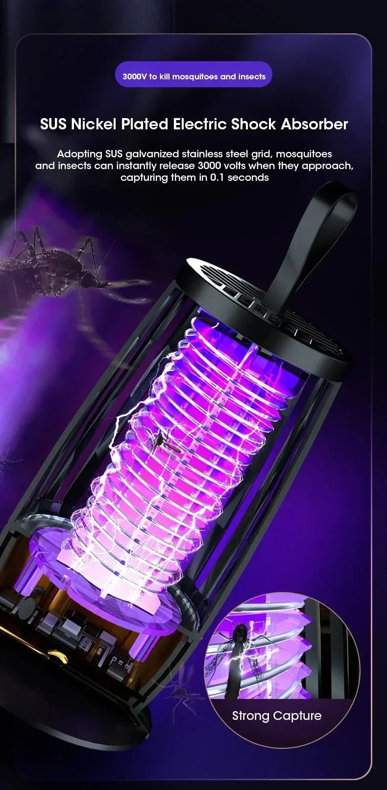 USB Rechargeable Mosquito Killer Lamp Silent Indoor/Outdoor Portable Electronic Pest Repellent for Bedroom/Patio Insect Trap