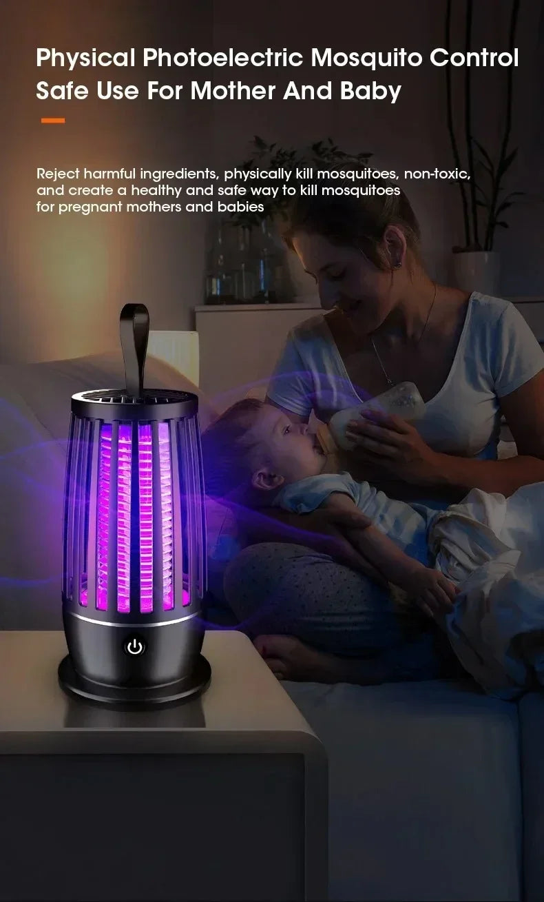 USB Rechargeable Mosquito Killer Lamp Silent Indoor/Outdoor Portable Electronic Pest Repellent for Bedroom/Patio Insect Trap