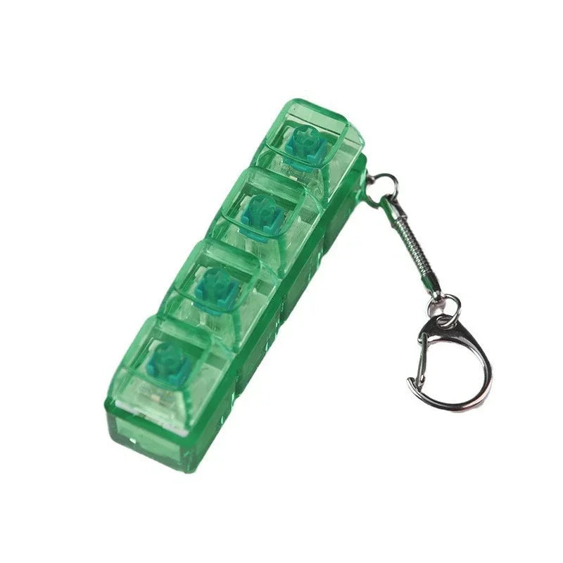 4 Keys Keyboard Fidget Toy Keychain Stress Relief Clicker Fidget Keyboard with LED, Squeeze Toy Crystal Transparent Bag Charm