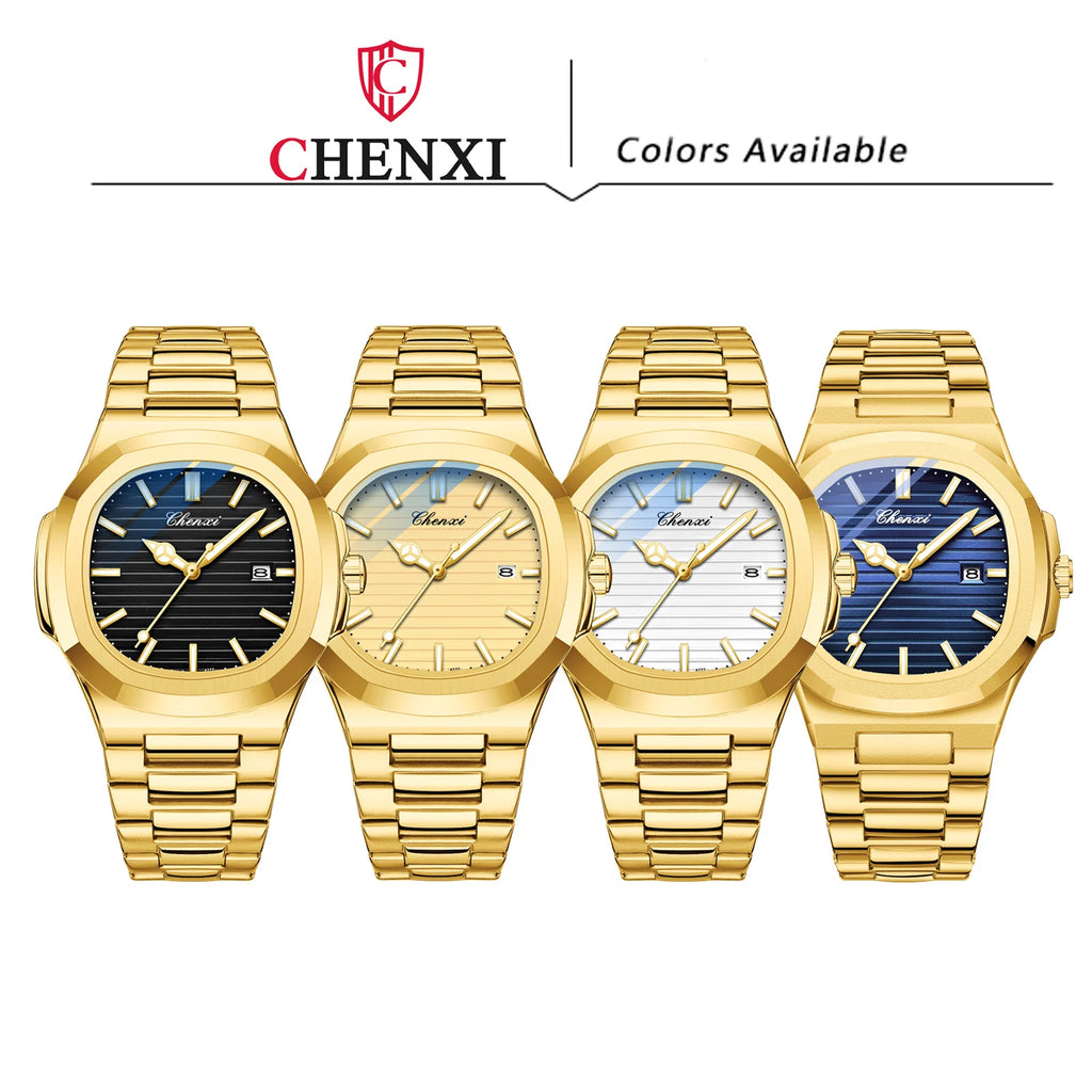Watches For Men Luxury CHENXI Brand Waterproof Calendar Luminous Watch Man Gold Stainless Steel Quartz Wristwatch Male Clock