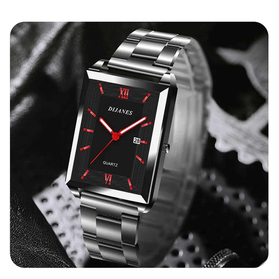 Top Brand Luxury Watches for Men Fashion Quartz Wristwatch Square Gold Stainless Steel Business Clock Relogio Masculino