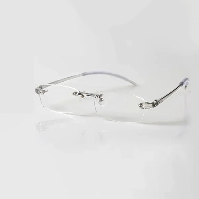 Rimless Finished Myopia Glasses with Light Soft Glass for Women and Men.