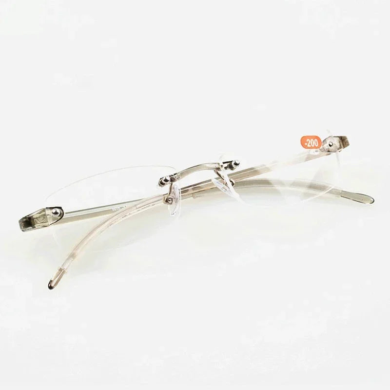 Rimless Finished Myopia Glasses with Light Soft Glass for Women and Men.