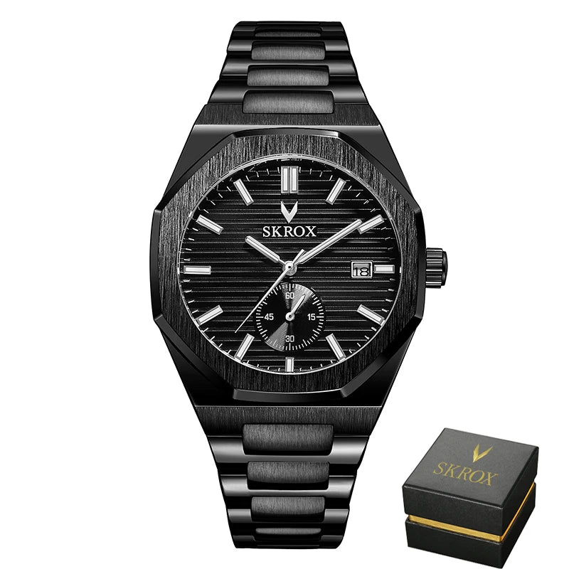 SKROX Official Original Octagonal Date Automatic Watches Top Luxury Man Gold Watch WATERRESISTANT Steel Mechanical Elegant Clock