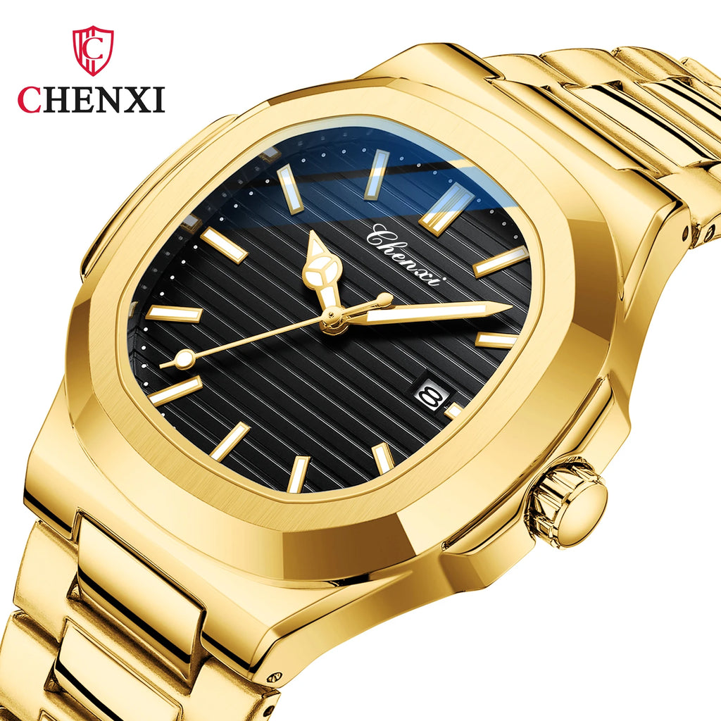 Watches For Men Luxury CHENXI Brand Waterproof Calendar Luminous Watch Man Gold Stainless Steel Quartz Wristwatch Male Clock