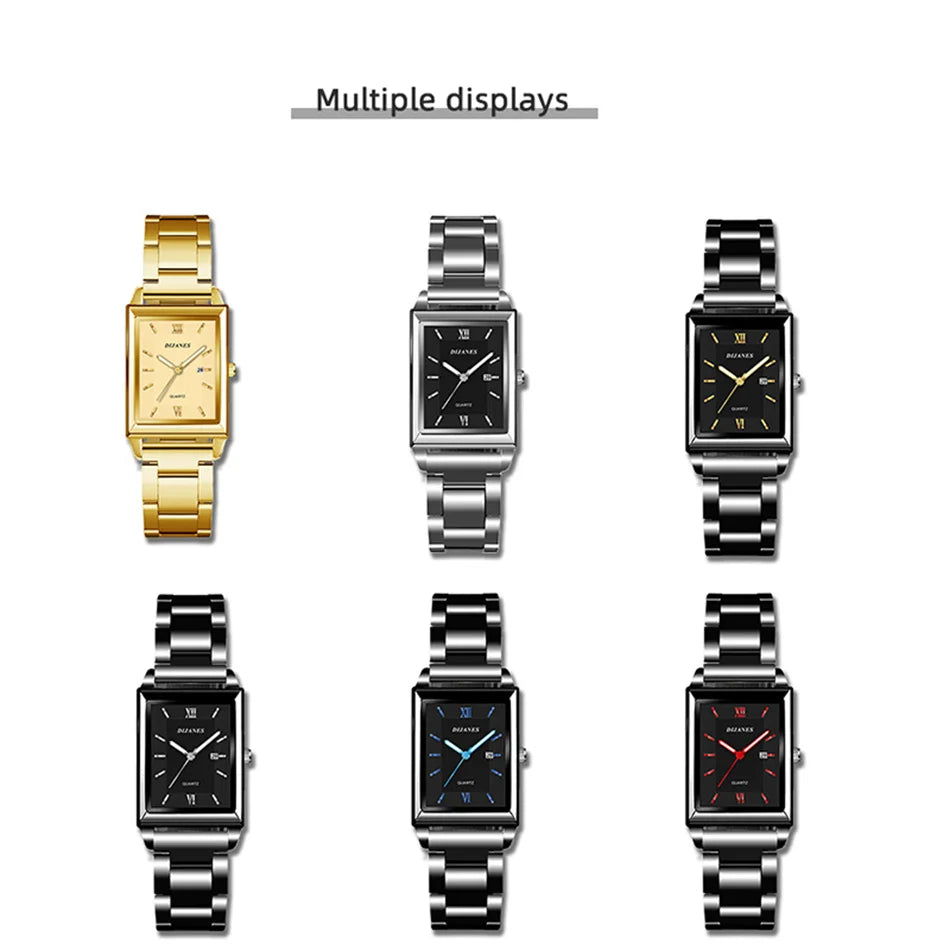 Top Brand Luxury Watches for Men Fashion Quartz Wristwatch Square Gold Stainless Steel Business Clock Relogio Masculino