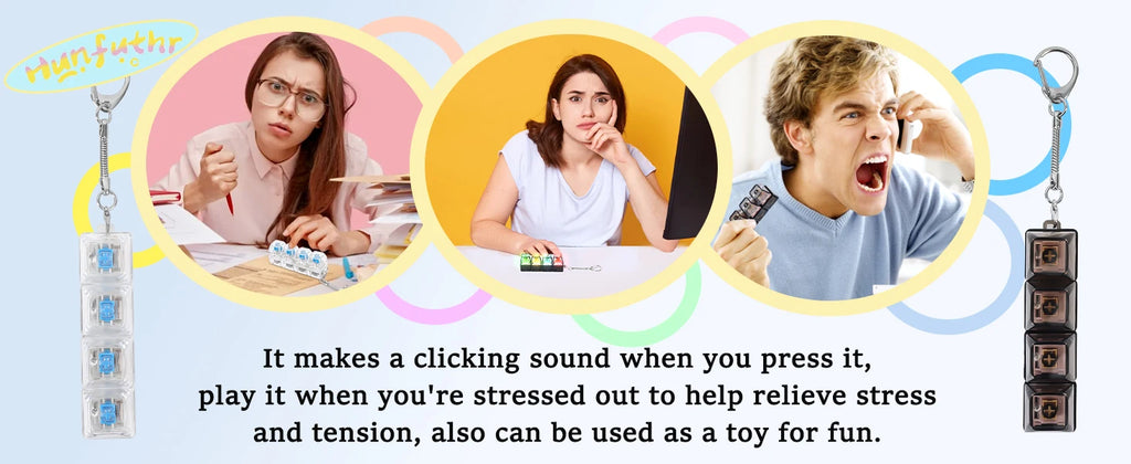 4 Keys Keyboard Fidget Toy Keychain Stress Relief Clicker Fidget Keyboard with LED, Squeeze Toy Crystal Transparent Bag Charm