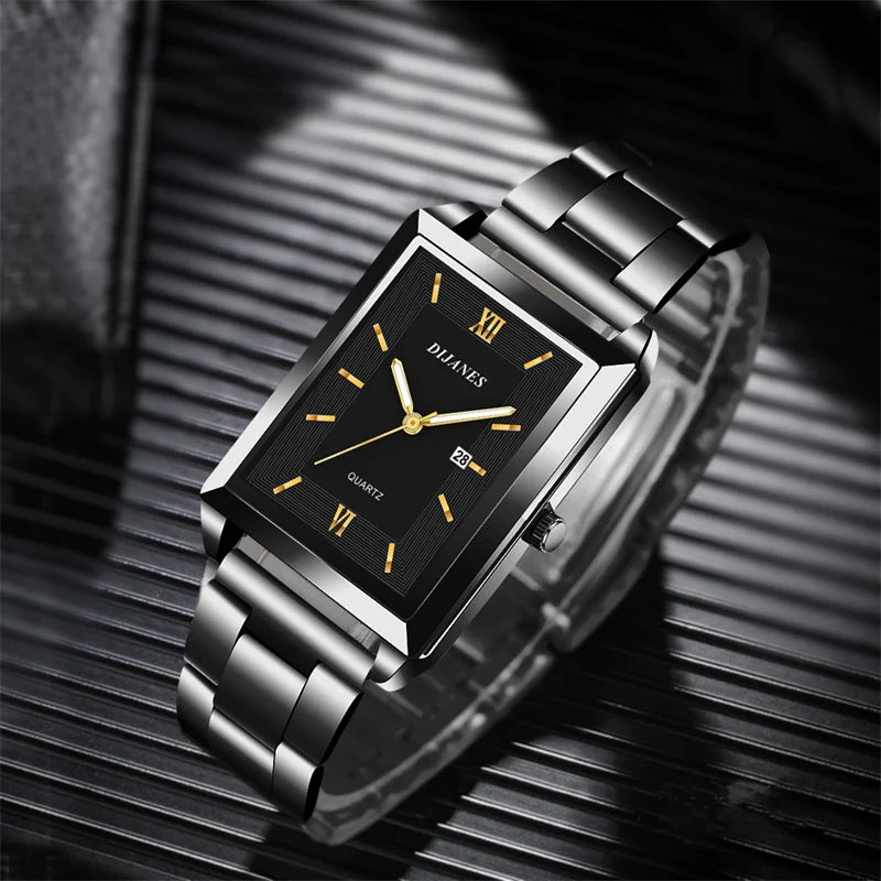 Top Brand Luxury Watches for Men Fashion Quartz Wristwatch Square Gold Stainless Steel Business Clock Relogio Masculino