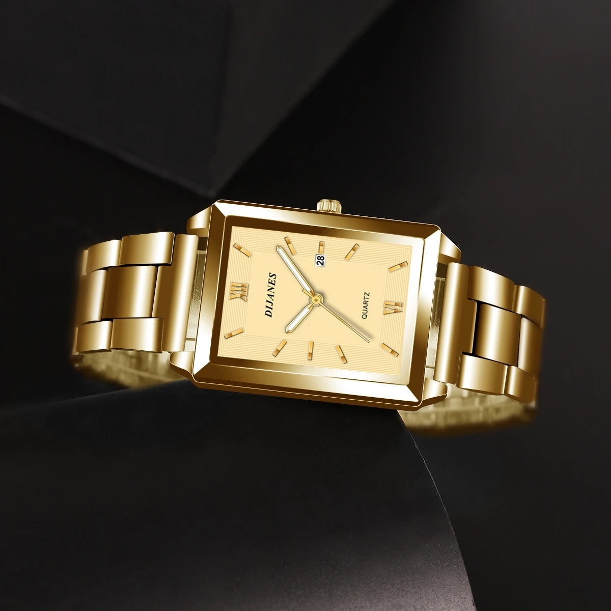 Top Brand Luxury Watches for Men Fashion Quartz Wristwatch Square Gold Stainless Steel Business Clock Relogio Masculino