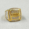 Hip Hop full rhinestone 316L Stainless Steel Gold color King Finger Rings for Men.