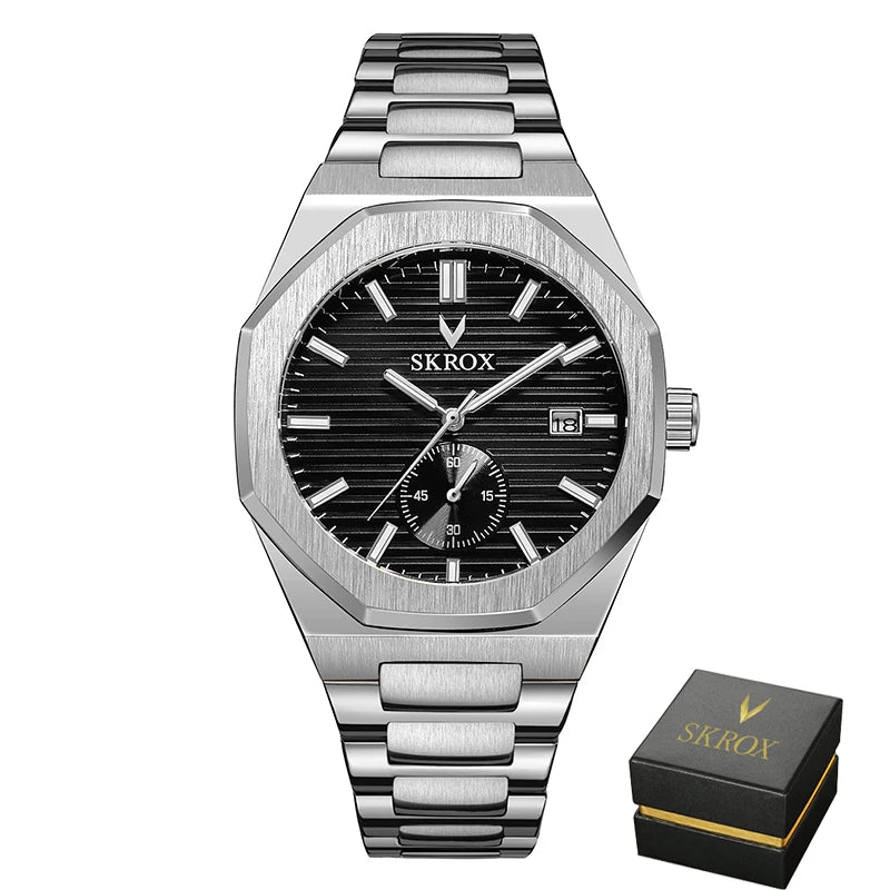 SKROX Official Original Octagonal Date Automatic Watches Top Luxury Man Gold Watch WATERRESISTANT Steel Mechanical Elegant Clock