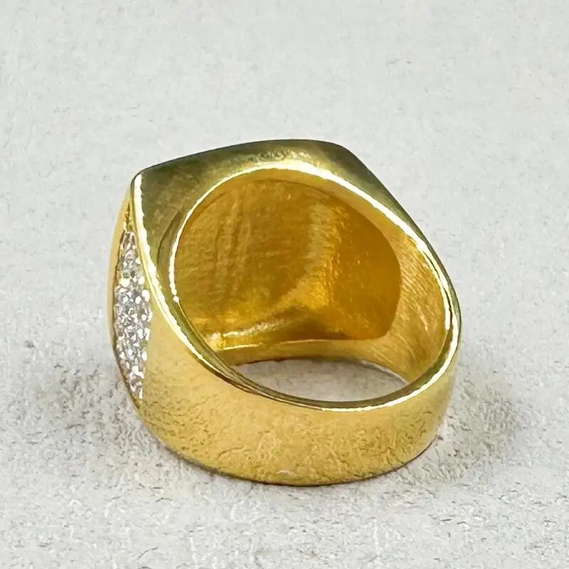 Hip Hop full rhinestone 316L Stainless Steel Gold color King Finger Rings for Men.