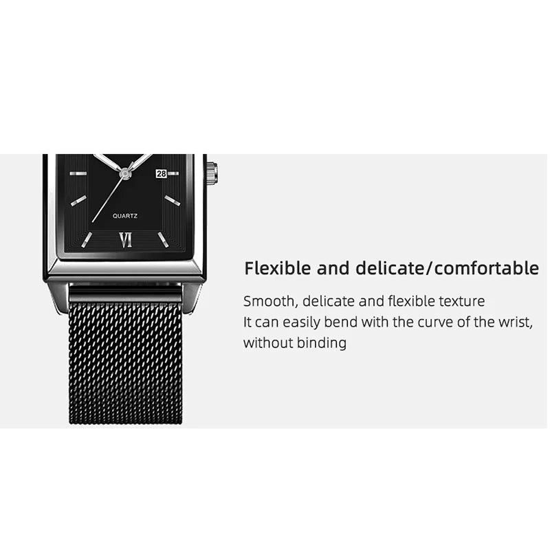 Top Brand Luxury Watches for Men Fashion Quartz Wristwatch Square Gold Stainless Steel Business Clock Relogio Masculino