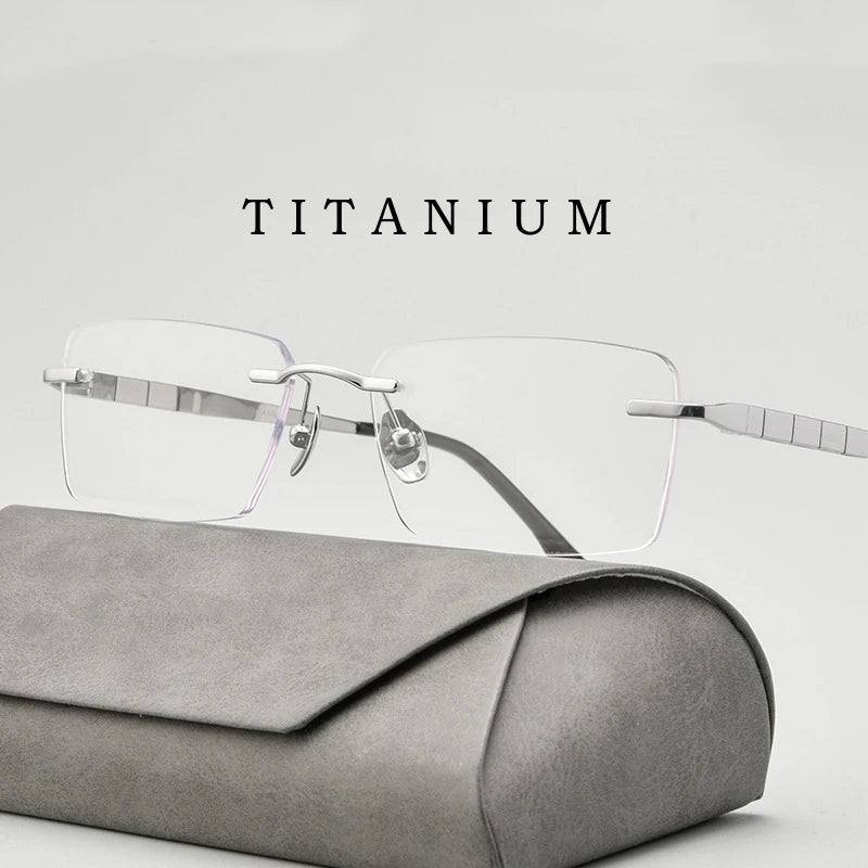 Rimless Glasses for Men New Ultra-light Business Glasses Square Eyewear Fashion Retro Pure Titanium Optical Frames Prescription