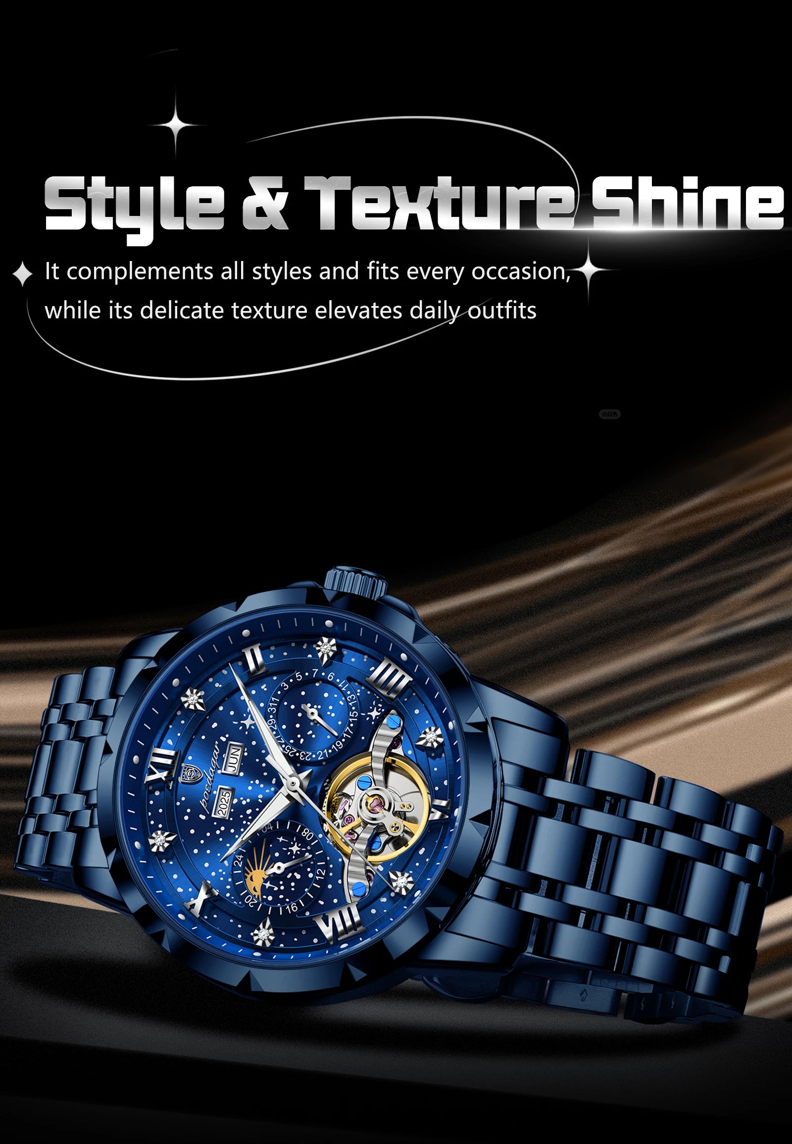 POEDAGAR Luxury Men Wristwatch Fashion Date Hollow Tourbillon Man Clock Automatic Mechanical Stainless Steel Men's Watches Reloj