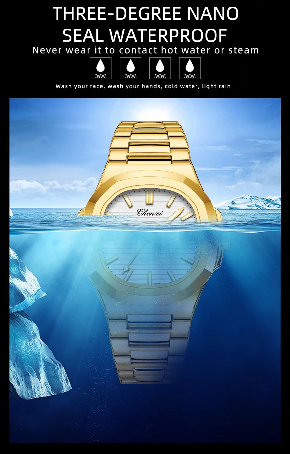 Watches For Men Luxury CHENXI Brand Waterproof Calendar Luminous Watch Man Gold Stainless Steel Quartz Wristwatch Male Clock