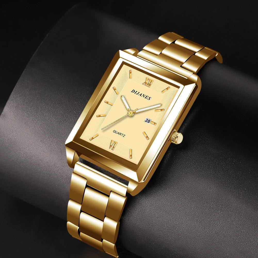Top Brand Luxury Watches for Men Fashion Quartz Wristwatch Square Gold Stainless Steel Business Clock Relogio Masculino
