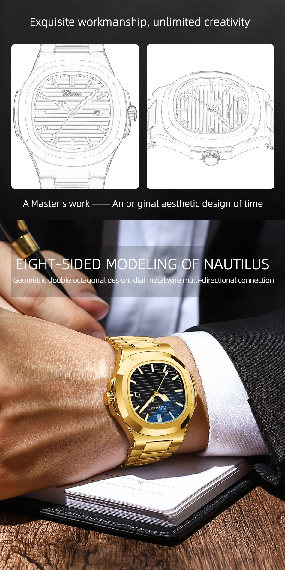 Watches For Men Luxury CHENXI Brand Waterproof Calendar Luminous Watch Man Gold Stainless Steel Quartz Wristwatch Male Clock