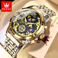 OLEVS Men's Watches Top Brand Luxury Original Waterproof Quartz Watch for Man Gold Skeleton Style 24 Hour Day Night New