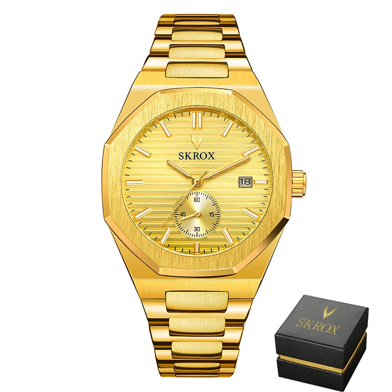 SKROX Official Original Octagonal Date Automatic Watches Top Luxury Man Gold Watch WATERRESISTANT Steel Mechanical Elegant Clock