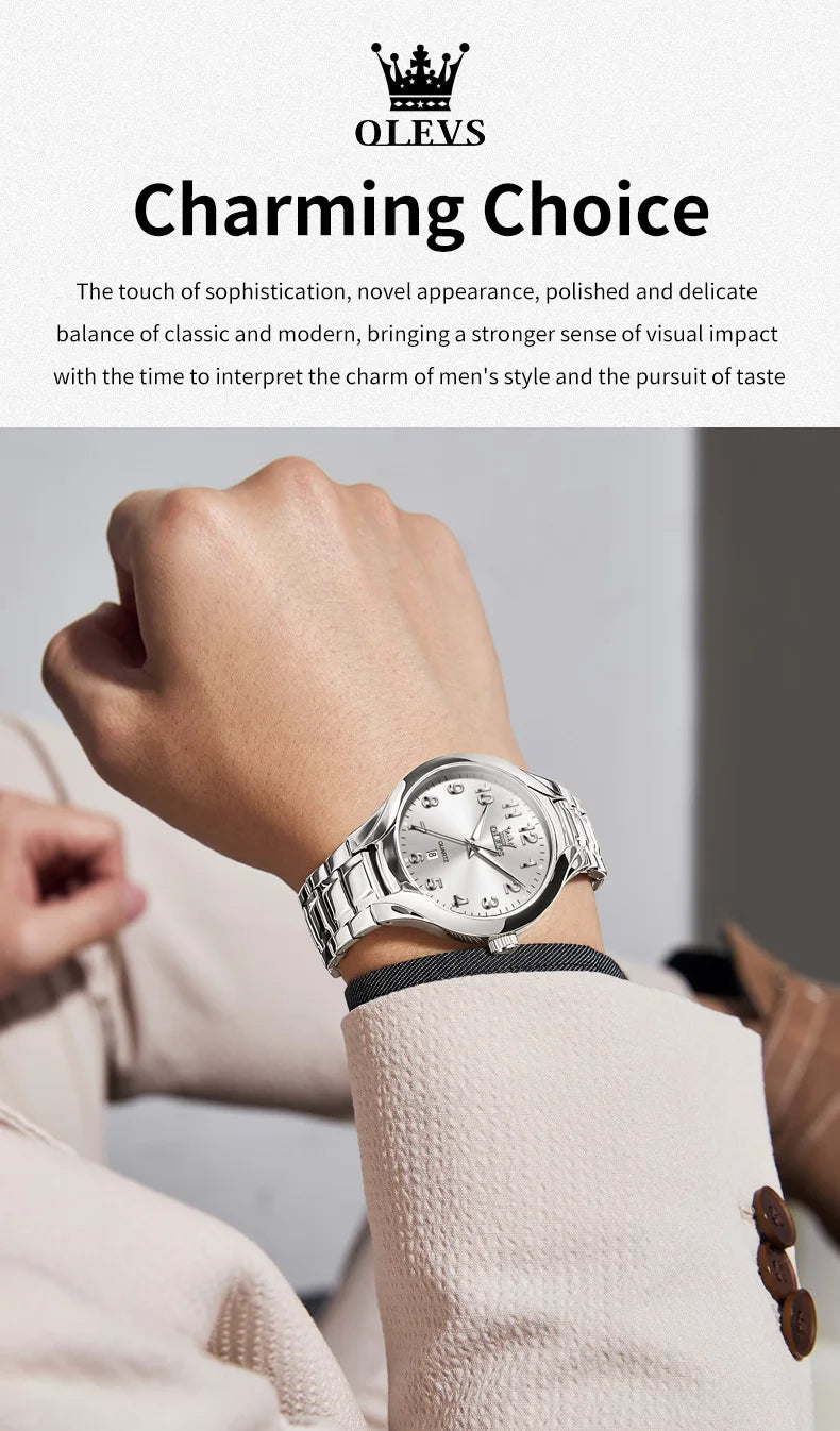 OLEVS 3650 Gold Watches for Men Classic Large Digital Dial Auto Date Waterproof Luminous Original Men's Quartz Wristwatch New