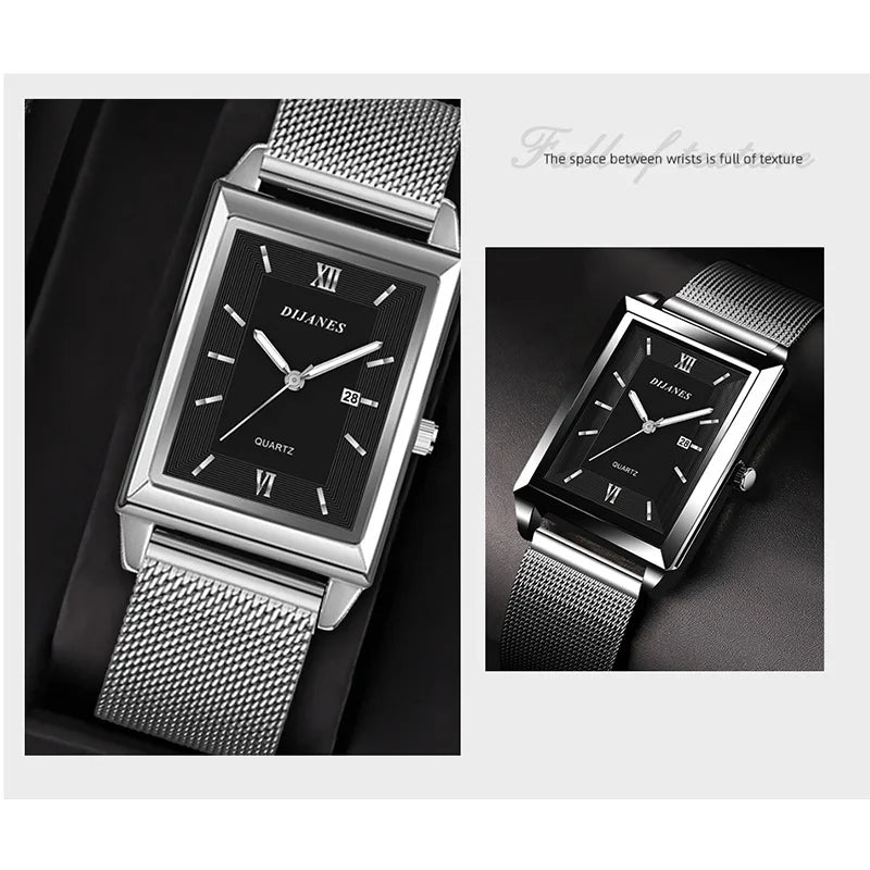 Top Brand Luxury Watches for Men Fashion Quartz Wristwatch Square Gold Stainless Steel Business Clock Relogio Masculino