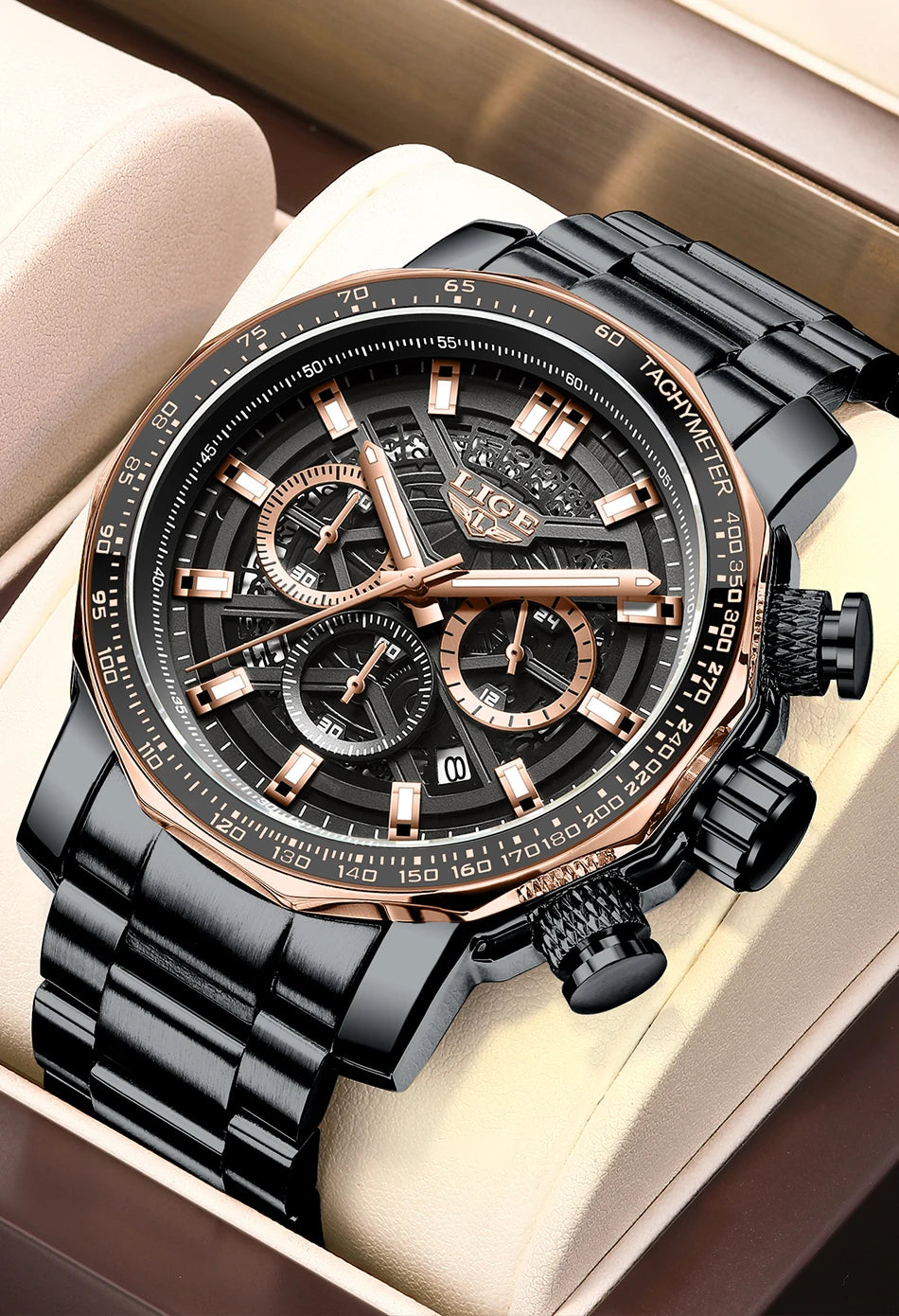 LIGE New Sport Chronograph Mens Watches Top Brand Luxury Full Steel Quartz Clock Waterproof Big Dial Watch Men Montre Homme