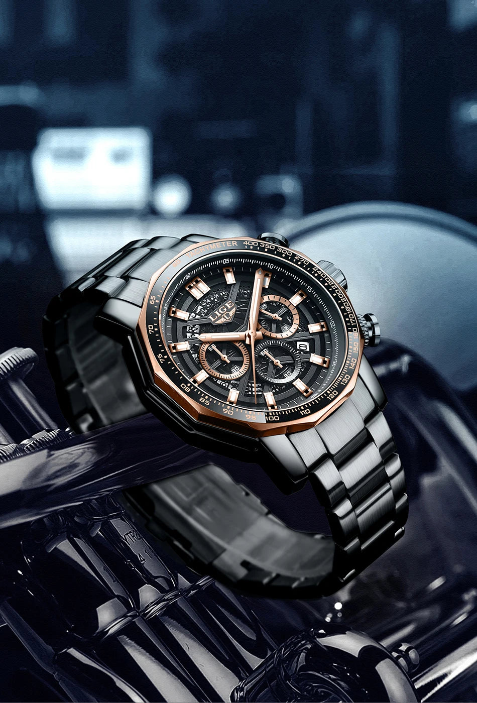 LIGE New Sport Chronograph Mens Watches Top Brand Luxury Full Steel Quartz Clock Waterproof Big Dial Watch Men Montre Homme