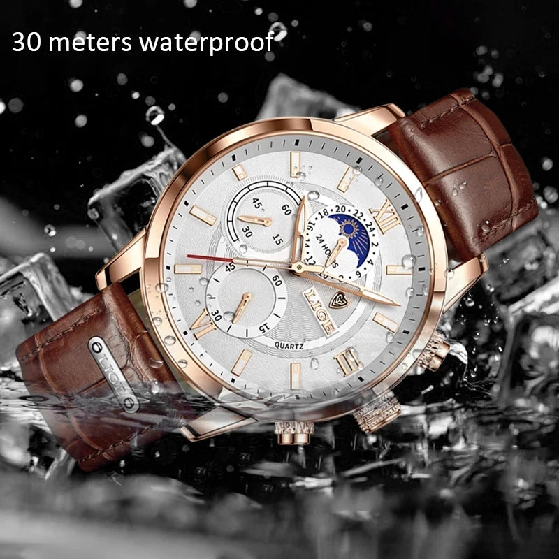 New LIGE Men's Watches Top Brand Luxury Men Wrist Watch Man Leather Quartz Watch Sports Waterproof Male Clock Relogio Masculino