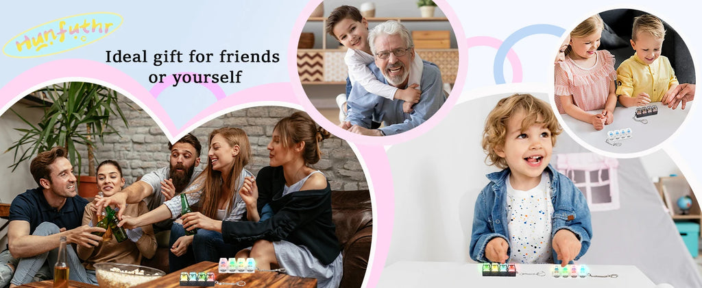 4 Keys Keyboard Fidget Toy Keychain Stress Relief Clicker Fidget Keyboard with LED, Squeeze Toy Crystal Transparent Bag Charm