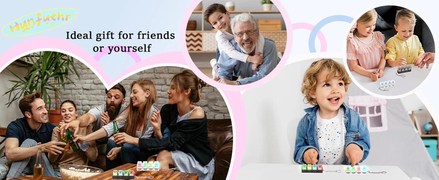 4 Keys Keyboard Fidget Toy Keychain Stress Relief Clicker Fidget Keyboard with LED, Squeeze Toy Crystal Transparent Bag Charm