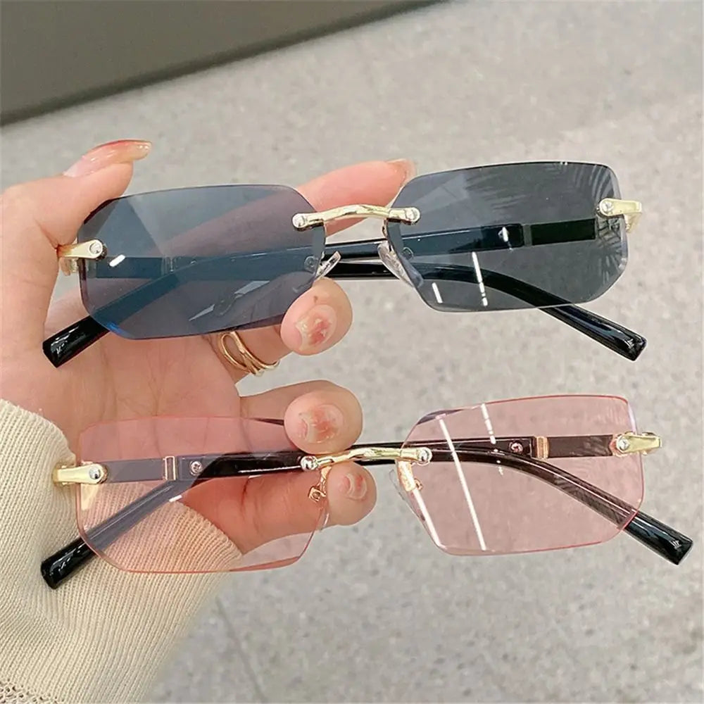 rimless rectangular gradient sunglasses