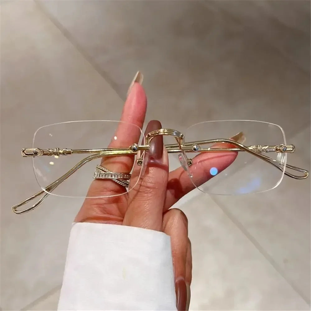 Rimless Rectangle Sunglasses for Men and Women with Vintage Shades