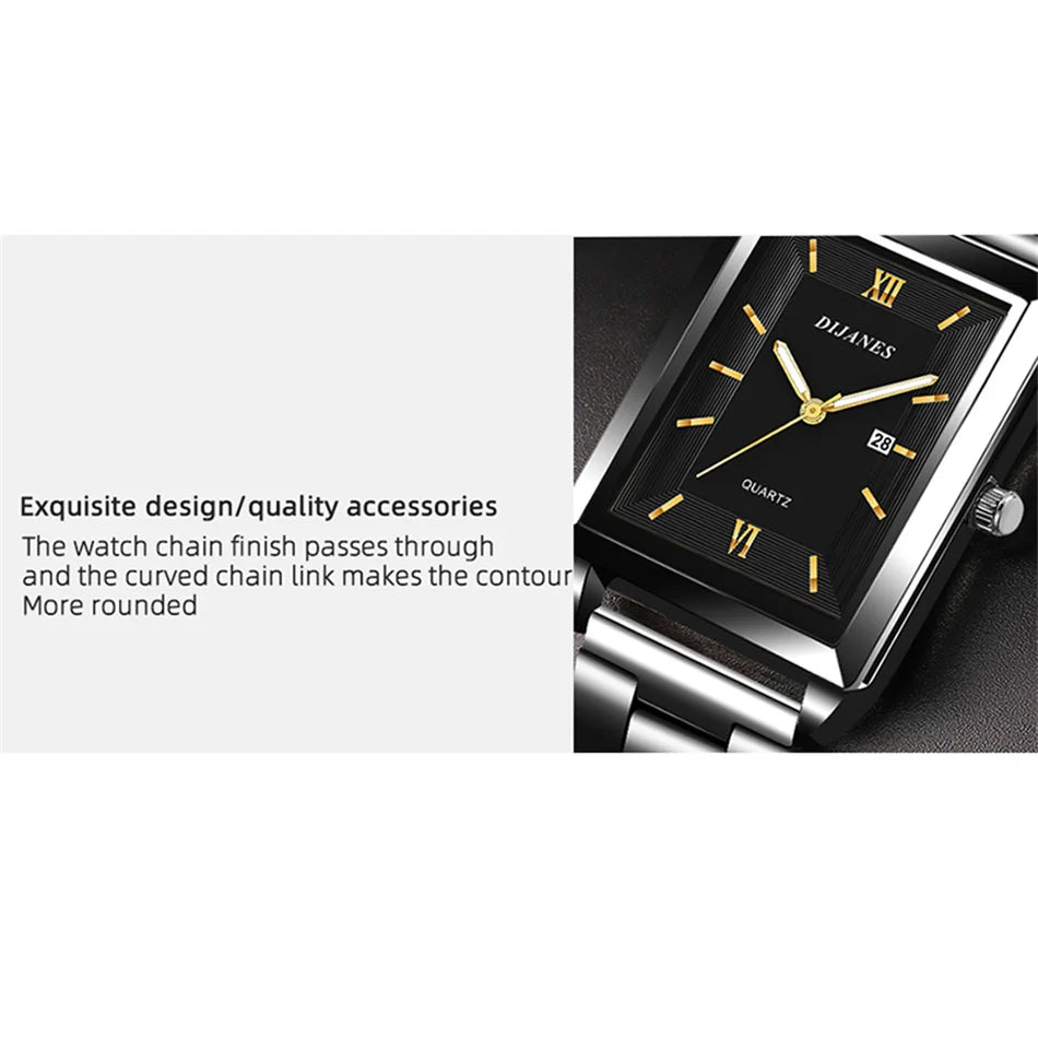 Top Brand Luxury Watches for Men Fashion Quartz Wristwatch Square Gold Stainless Steel Business Clock Relogio Masculino
