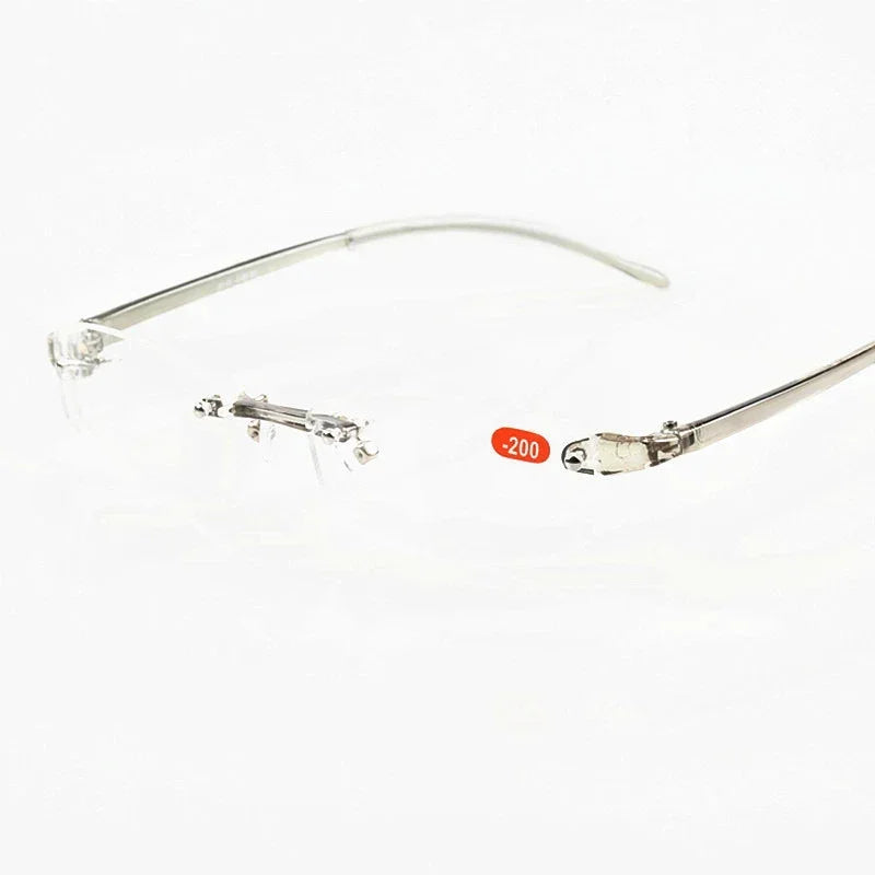 Rimless Finished Myopia Glasses with Light Soft Glass for Women and Men.