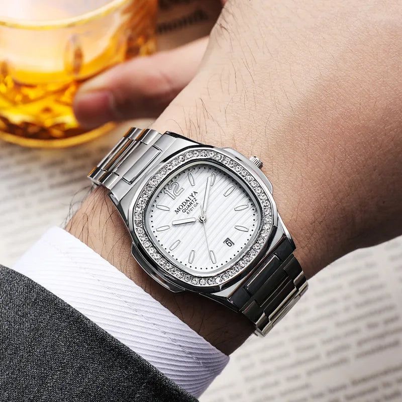 2026 Luxury Fashion Casual Men Watches Big Dial Silver Stainless Steel Calendar Quartz Wristwatch Classic via Top Brand Male Clock