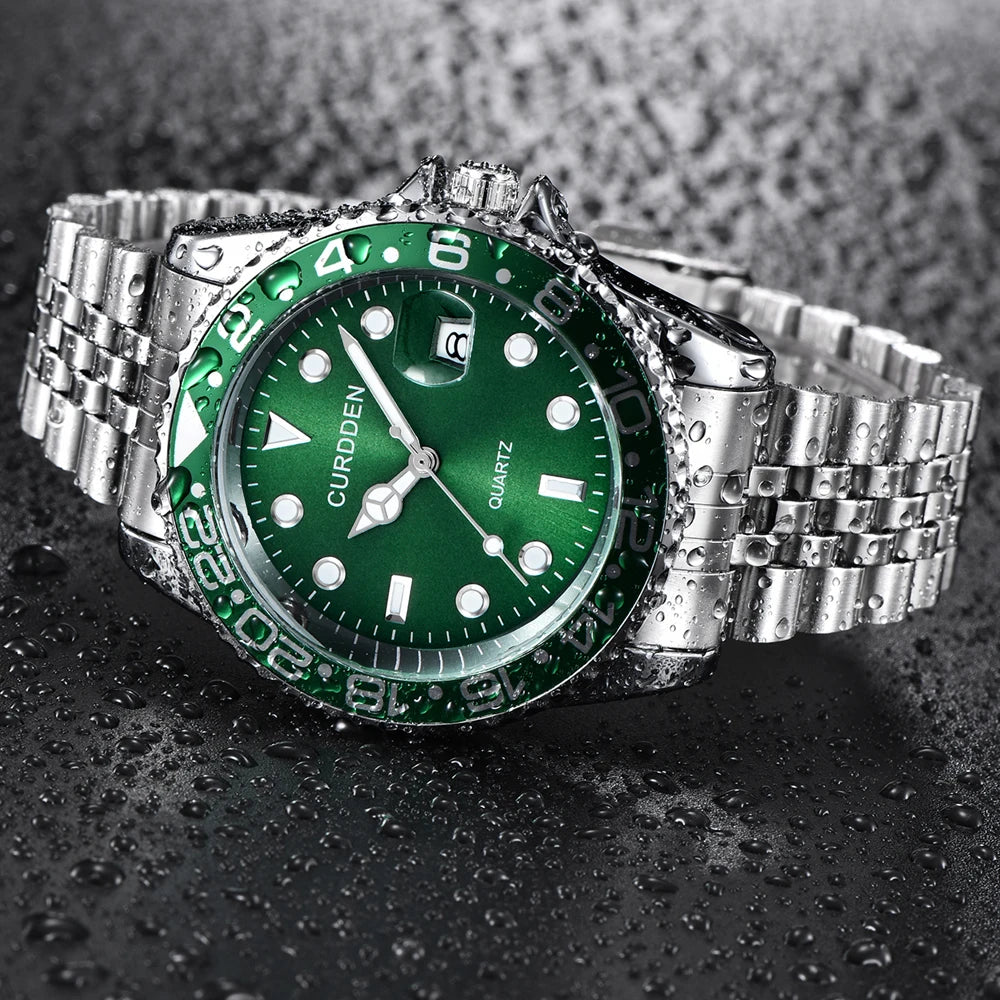 CURDDEN Brand Watches For Men Full Stainless Steel With Golden Date Quartz.