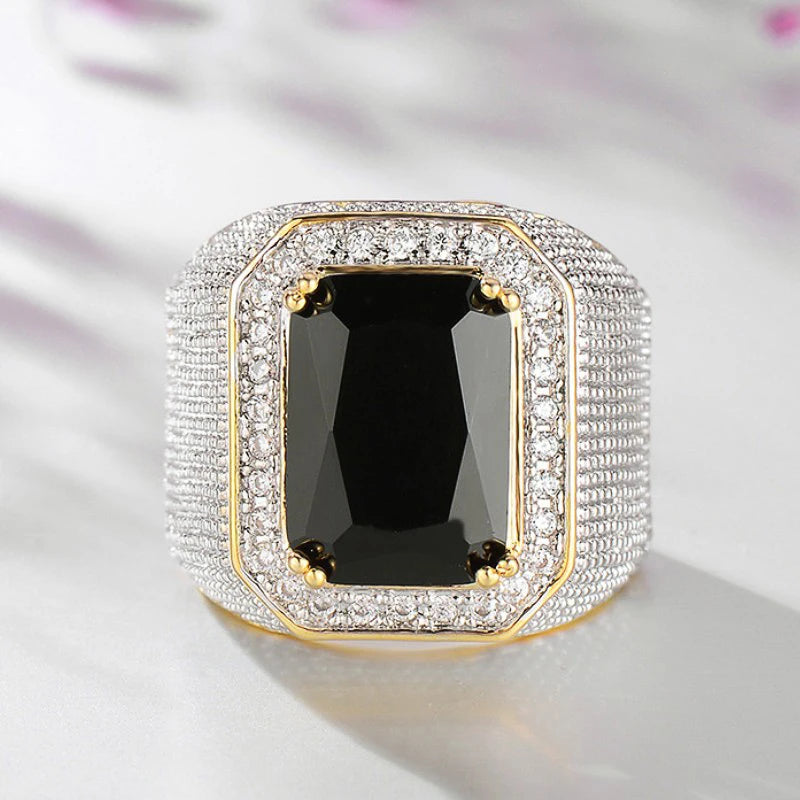 Huitan Sparkling Blue/Black Cubic Zirconia Full Bling Iced Out Wedding Ring for Women..