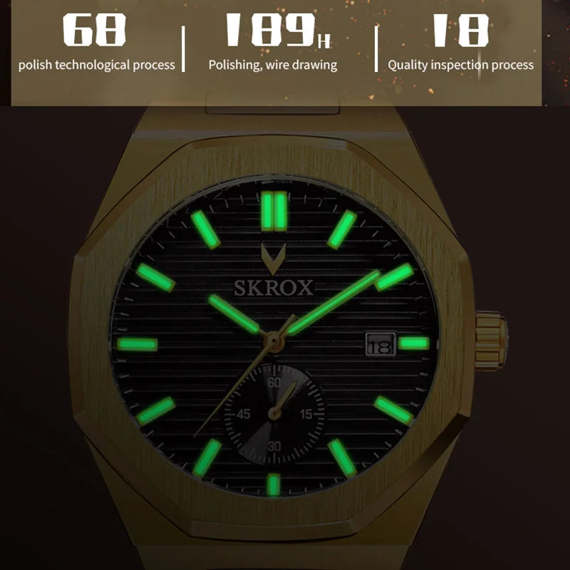 SKROX Official Original Octagonal Date Automatic Watches Top Luxury Man Gold Watch WATERRESISTANT Steel Mechanical Elegant Clock