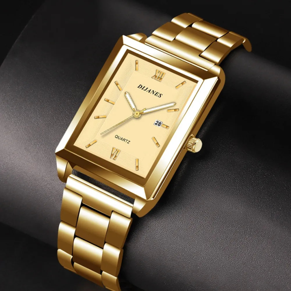 Top Brand Luxury Watches for Men Fashion Quartz Wristwatch Square Gold Stainless Steel Business Clock Relogio Masculino