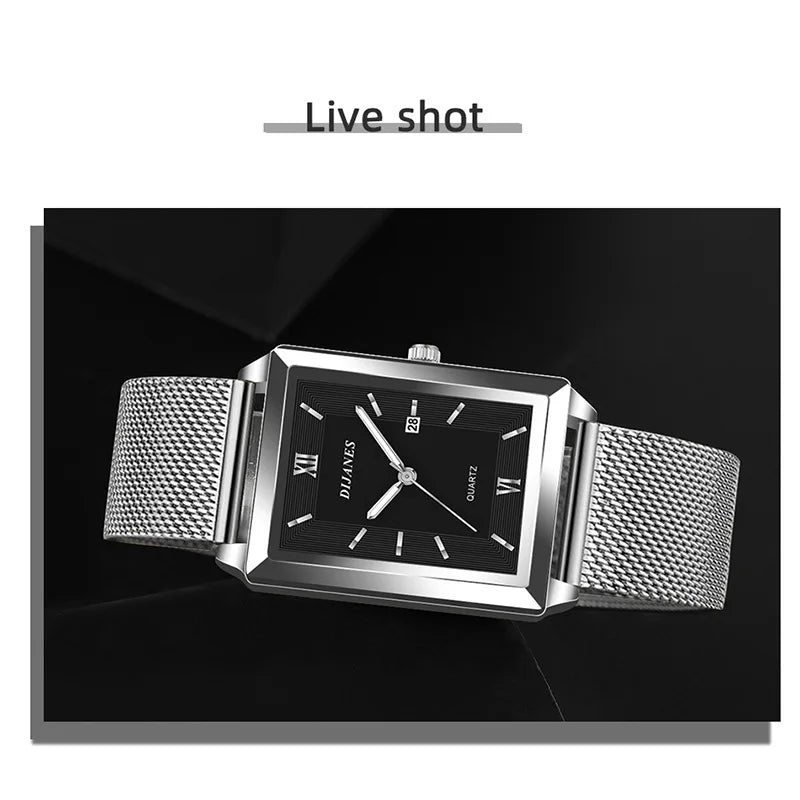 Top Brand Luxury Watches for Men Fashion Quartz Wristwatch Square Gold Stainless Steel Business Clock Relogio Masculino