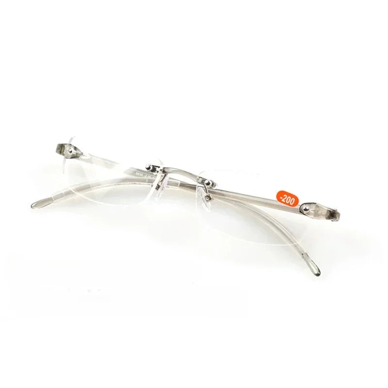 Rimless Finished Myopia Glasses with Light Soft Glass for Women and Men.