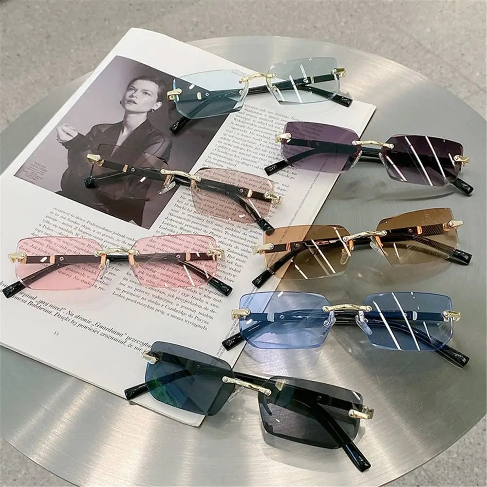 rimless rectangular gradient sunglasses