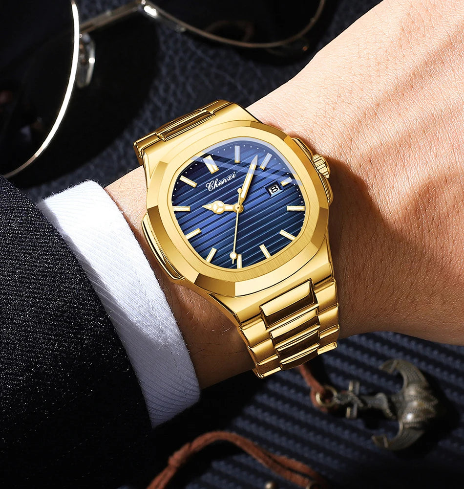 Watches For Men Luxury CHENXI Brand Waterproof Calendar Luminous Watch Man Gold Stainless Steel Quartz Wristwatch Male Clock